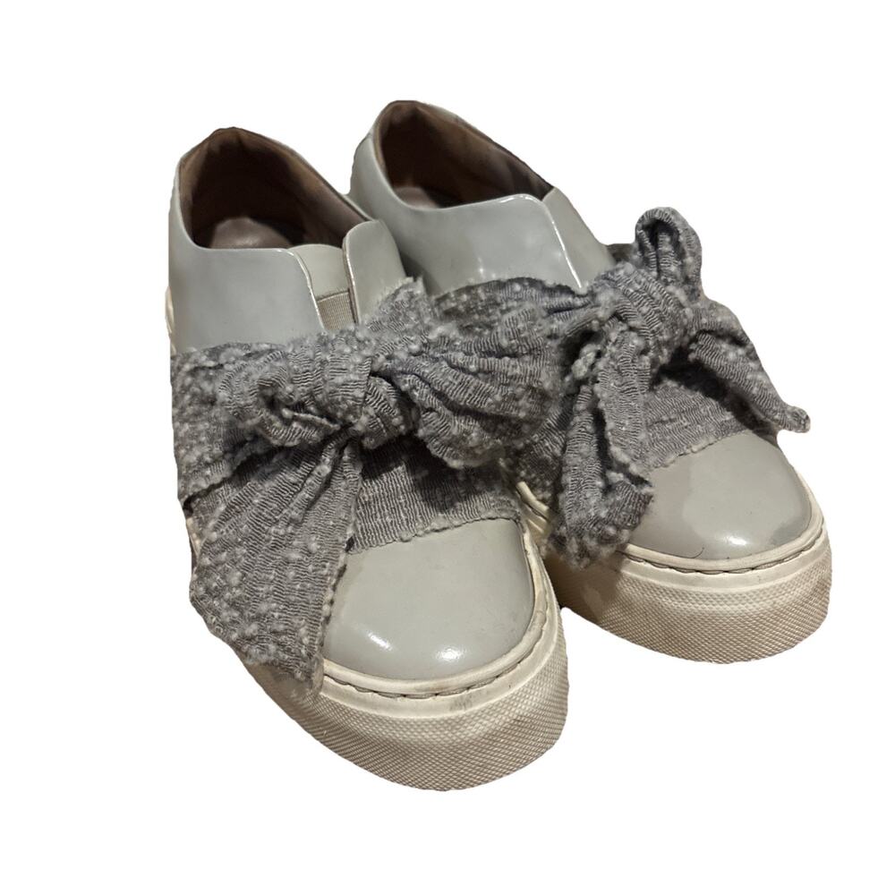 AGL Shoes Womens 38.5 US 8.5 Beige Tweed Bow Slip On Platform Sneakers Italy
